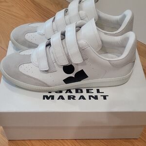 Isabel Marant BETH White & Light Gray Velcro Strap Sneakers